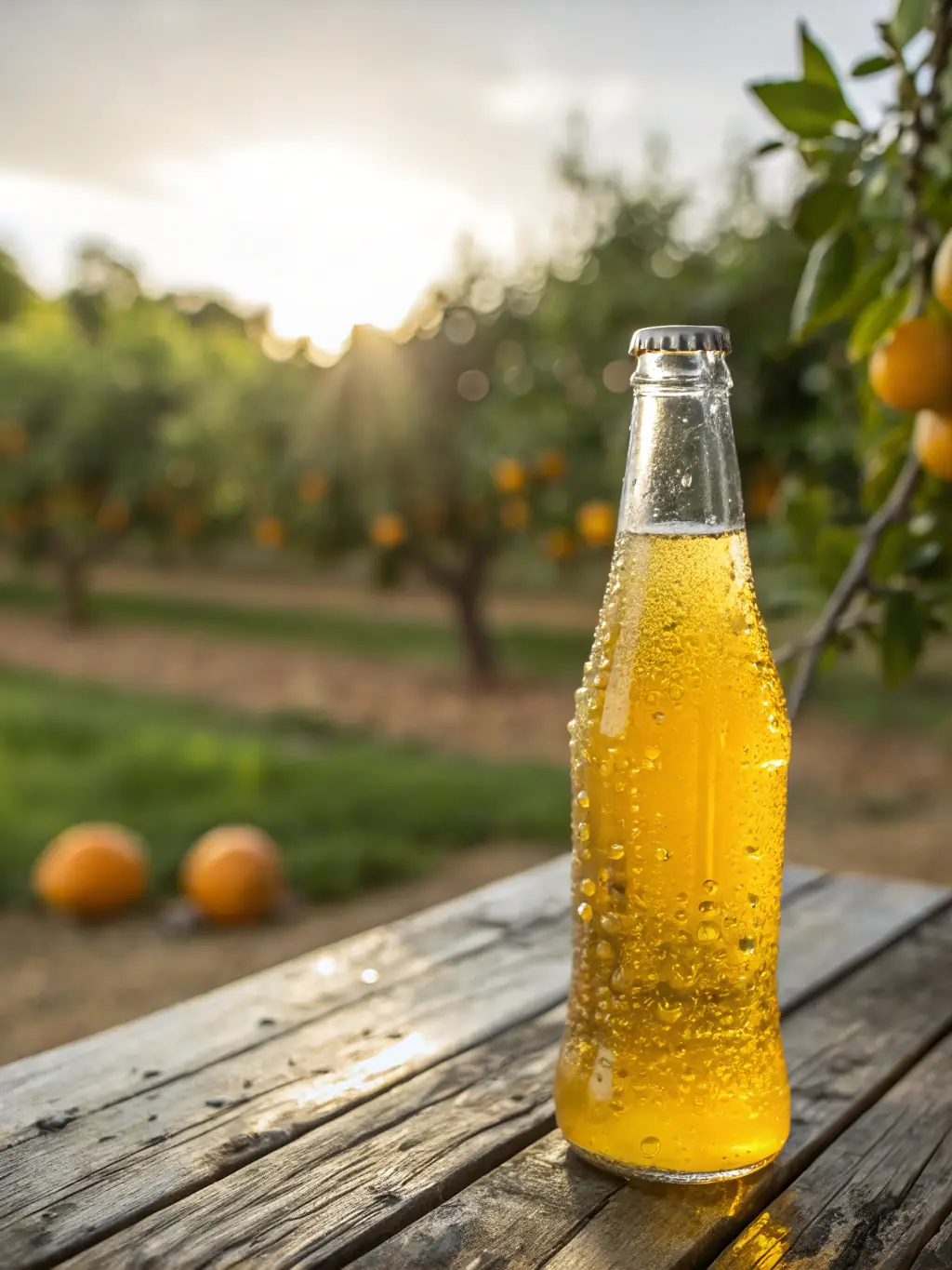 A can of Lemon Lime Soda with condensation, showcasing a vibrant label with lemon and lime illustrations, placed on a table with a summery background.
